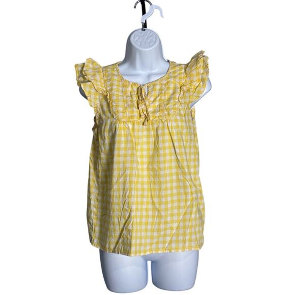J.Crew Yellow Gingham Ruffle Sleeve Blouse Size‎ XS 100% Cotton